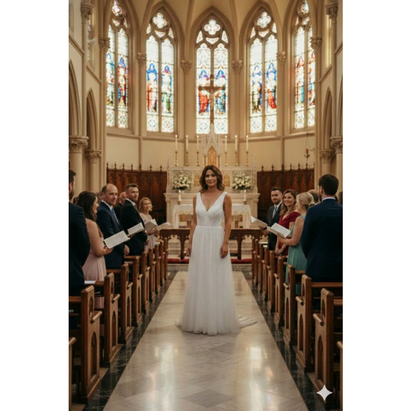 HONGFUYU White V-Neck Wedding Dress Size S - Picture 4 of 15